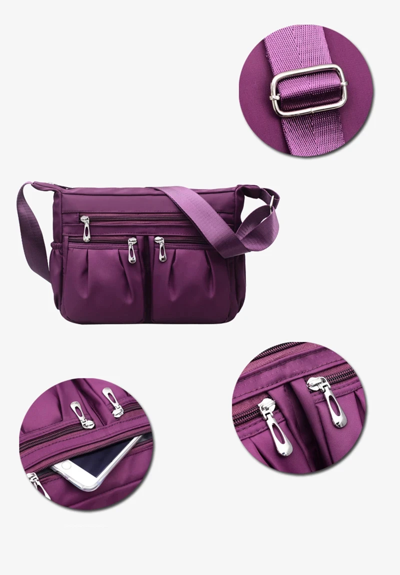 

Large Capacity Waterproof Nylon Shoulder Bag Multi-Pocket Crossbody Bag Female Bag Shopping Travel Lady Handbag Leisure Purse