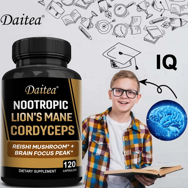 Nootropics Supplements - Lion\'s Mane Brain Core, Memory, Concentration, Mental Alertness, Cognition, High Strength