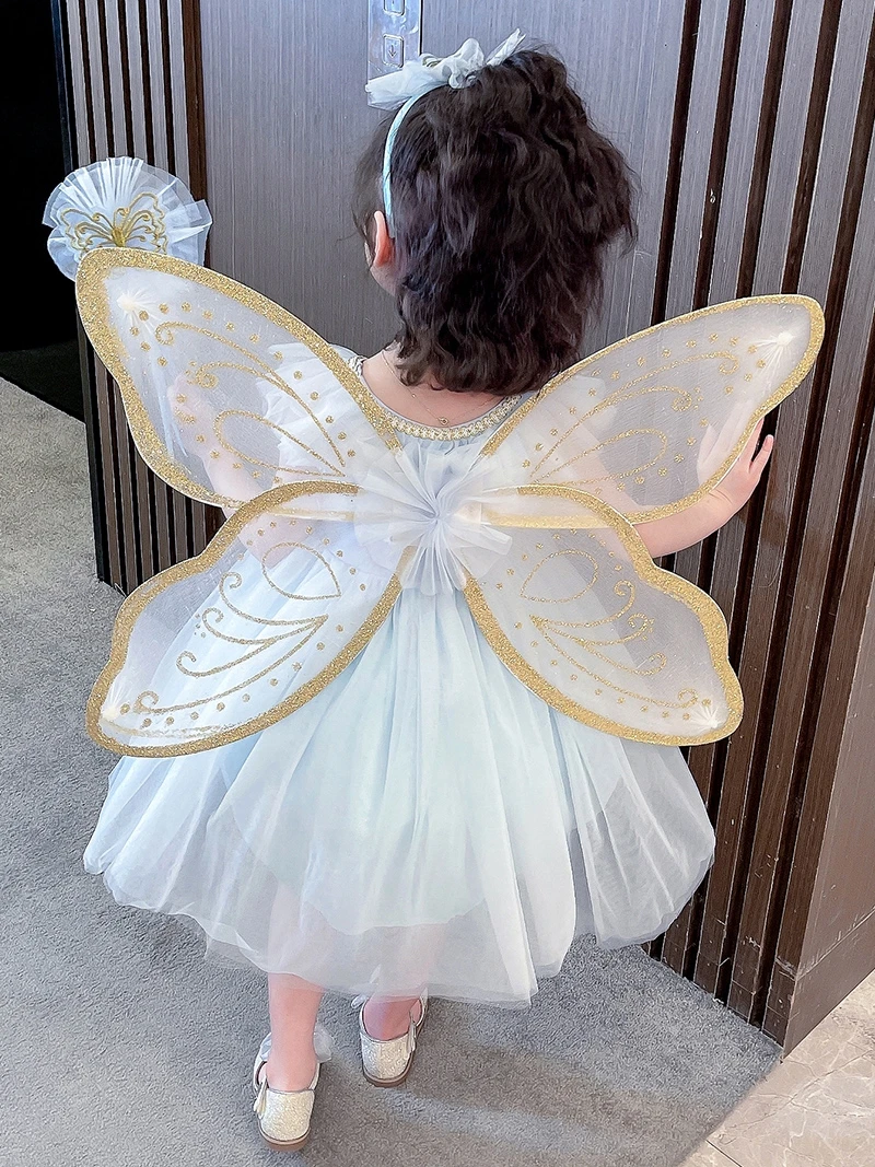 

Little Girl Butterfly Wing Dress Performance Flower Fairy Dress Baby Super Fairy Princess Dress