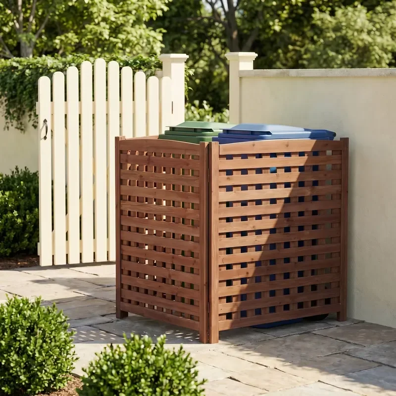 32 W X 38 H Inch Lattice Brown 3-Panel Outdoor Air Conditioner Privacy Fence Wooden Screen