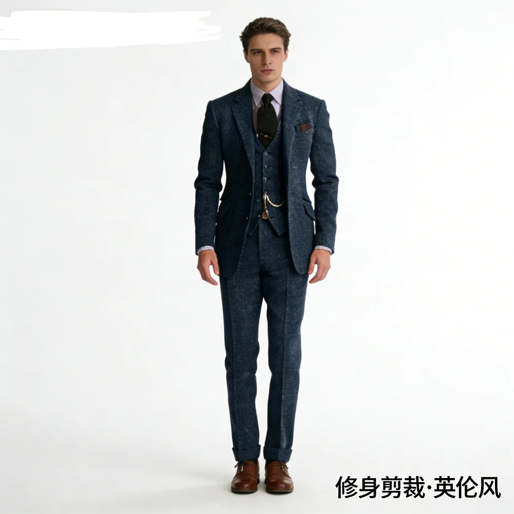 

Elegant Rose Red 3-Piece Slim Fit Men's Suit Double Breasted Blazer Vest Pants Set for Wedding Groom Tuxedo Business Party