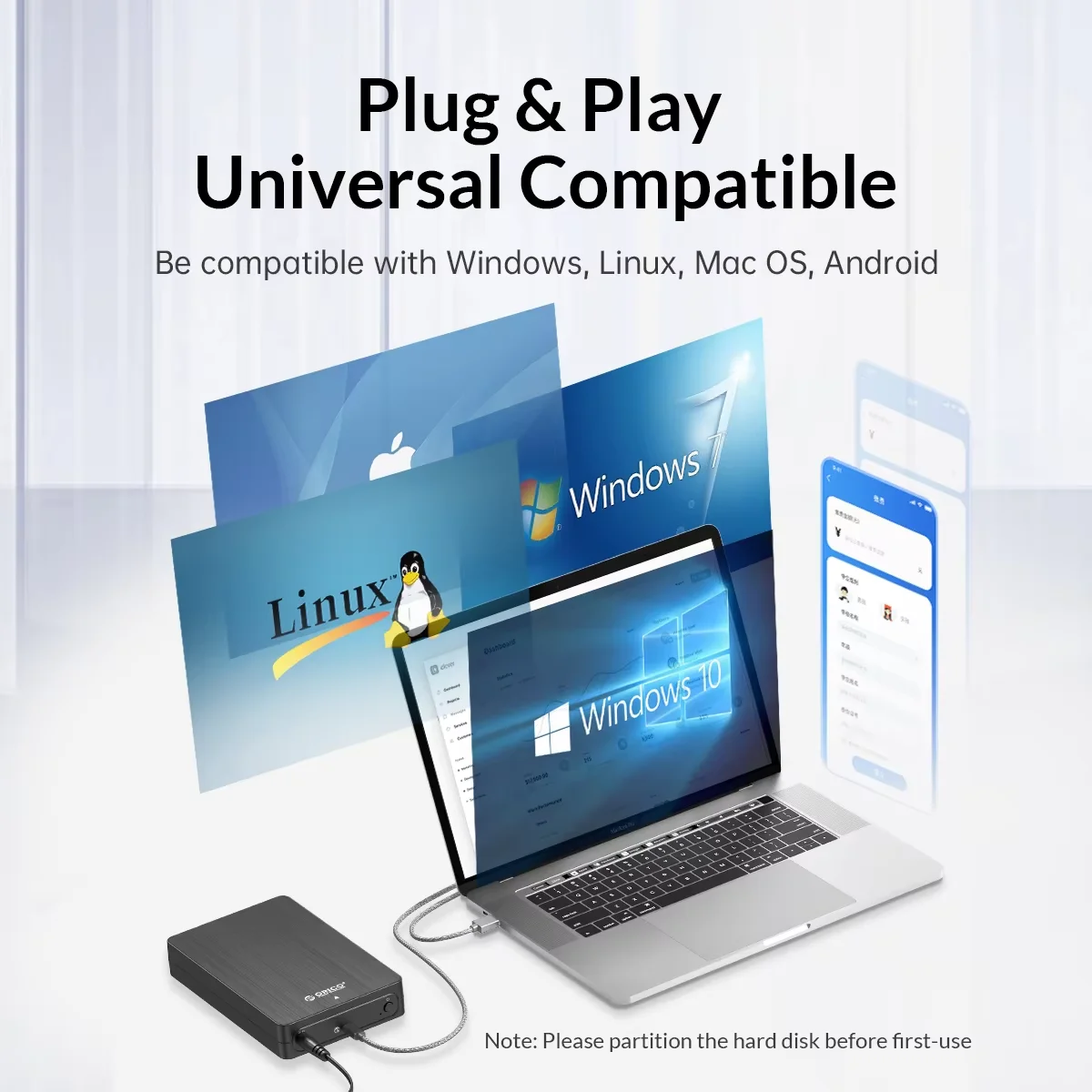 

ORICO 3.5" HDD Case SATA to USB C 6Gbps External Hard Drive Case for 3.5 inch HDD Enclosure with 12V Power Adapter