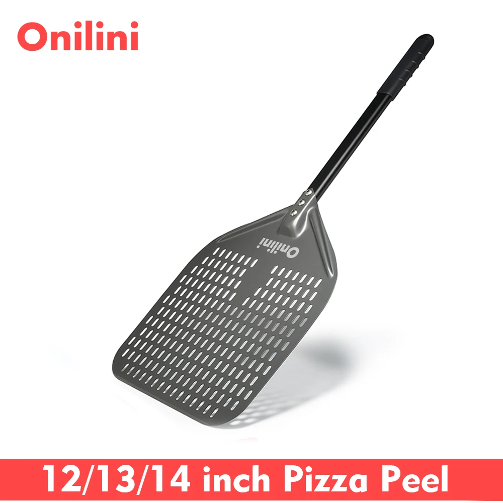 Onilini 12/13/14/16 polegadas casca de pizza perfurada pizzas pá retangular de pizza com alça de liga de alumínio casca de pizza