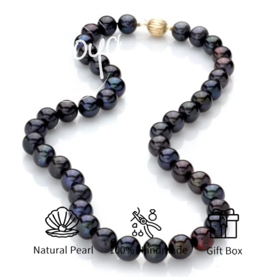 MYSOYA 10-11 مللي متر قلادة لؤلؤ المياه العذبة السوداء مع صندوق هدايا هدية مثالية لحفلات الزفاف وأعياد الميلاد وعيد الشكر وعيد الميلاد والعام الجديد #1