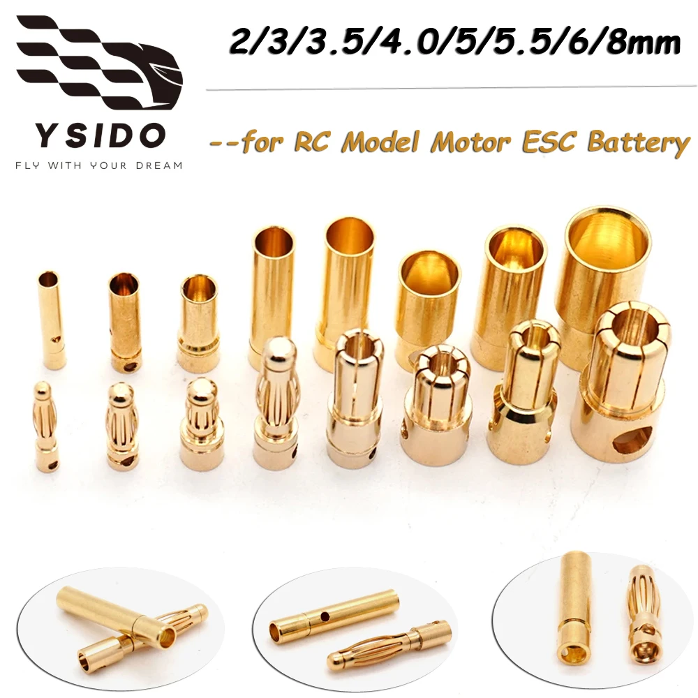 RC Battery Gold-plated Bullet Banana Plug 2mm 3mm 3.5mm 4mm 5mm 6mm 6.5mm 8mm High Quality Male Female Bullet Banana Connector