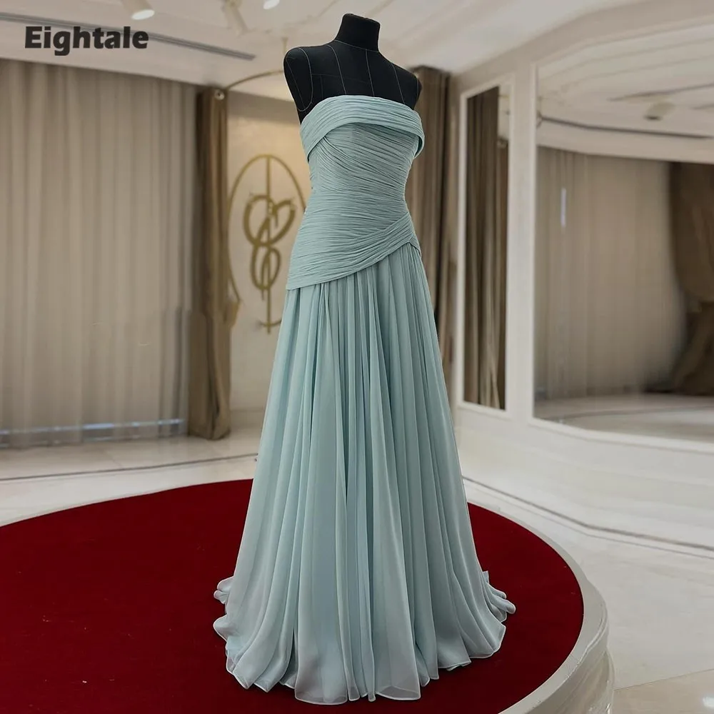 

Eightale Arabic Evening Dress Strapless Customized A-Line Pleats Chiffon Floor Length Celebrity Prom Wedding Party Gown