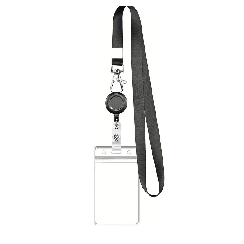 Bview Art PVC ID Card Holder with Black Retractable Lanyard Snap Hook - Adjustable Badge Reel Neck Strap