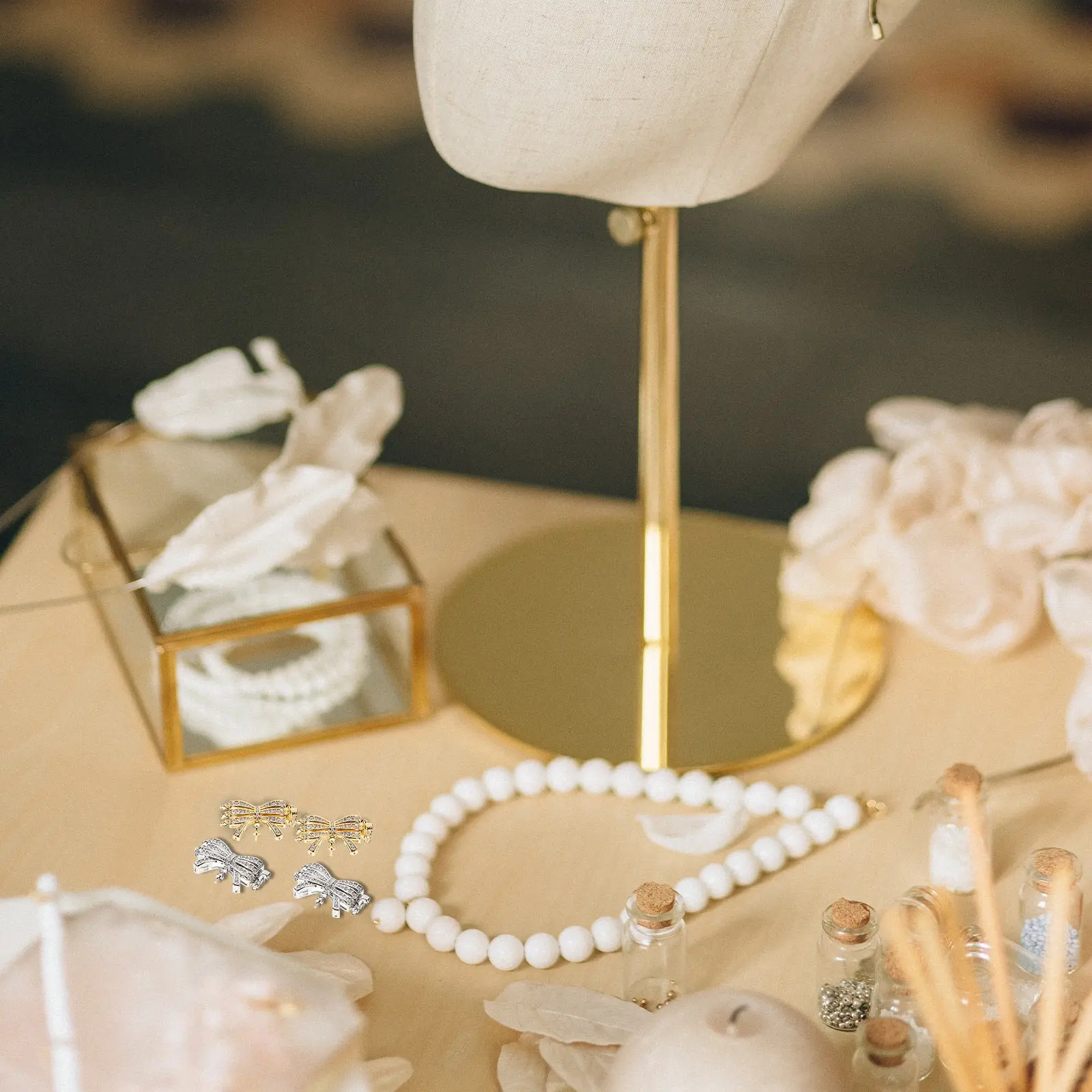 

Pearls Necklace Pendant Accessories Jewelry Clasp Bracelet Charm for Bow Tie Making Golden Connectors