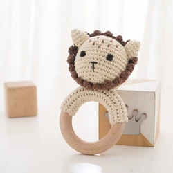 Newborn Baby Music Rattle Baby Lion Crochet Rattle Cute Animal Crochet Rattle Soother Wooden Bracelet Teether Kids Wooden Toys