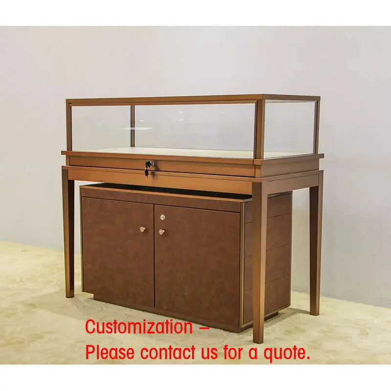 custom.Luxury Brown Glass Display Cabinet with Lock: Premium Jewelry Showcase with Storage Cabinet Retail Stores