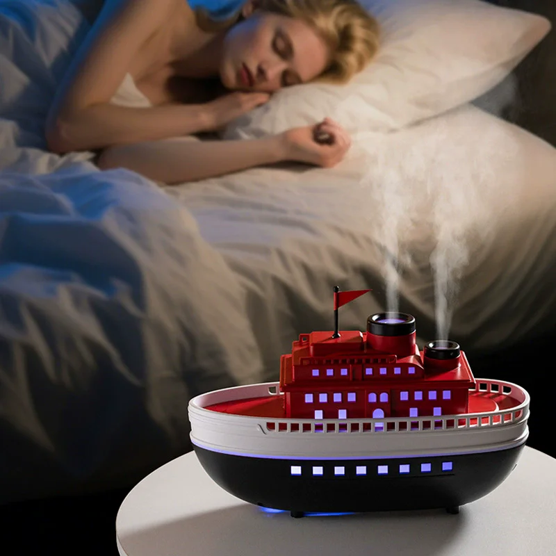 Neuer Kreuzfahrtschiff-Diffusor für ätherische Öle, Luftbefeuchter, 300 ml, USB-Mini mit automatischem Timer und 7-farbigen LED-Leuchten für die Dekoration im Home Office
