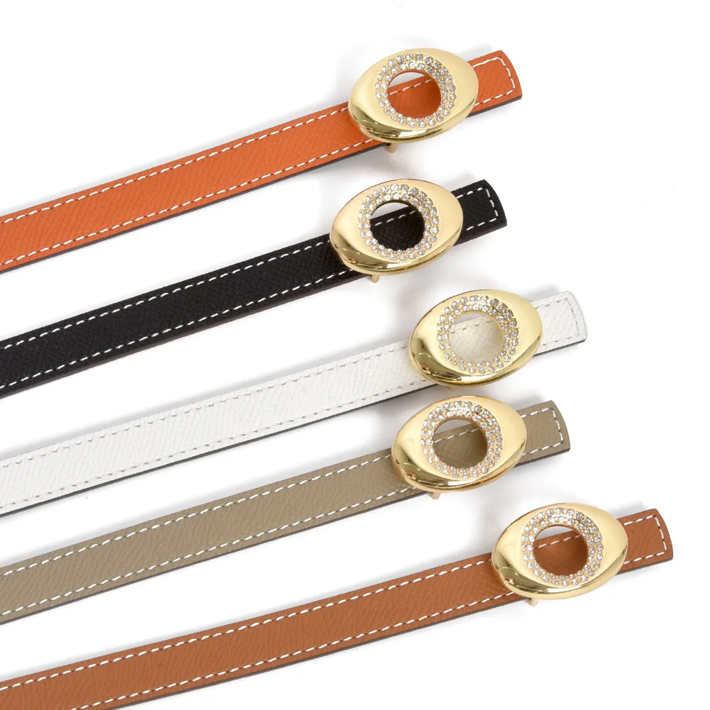 Ladies' thin belt with diamond studded metal buckle, cowhide thin belt, simple and versatile jeans, skirt, belt, women's