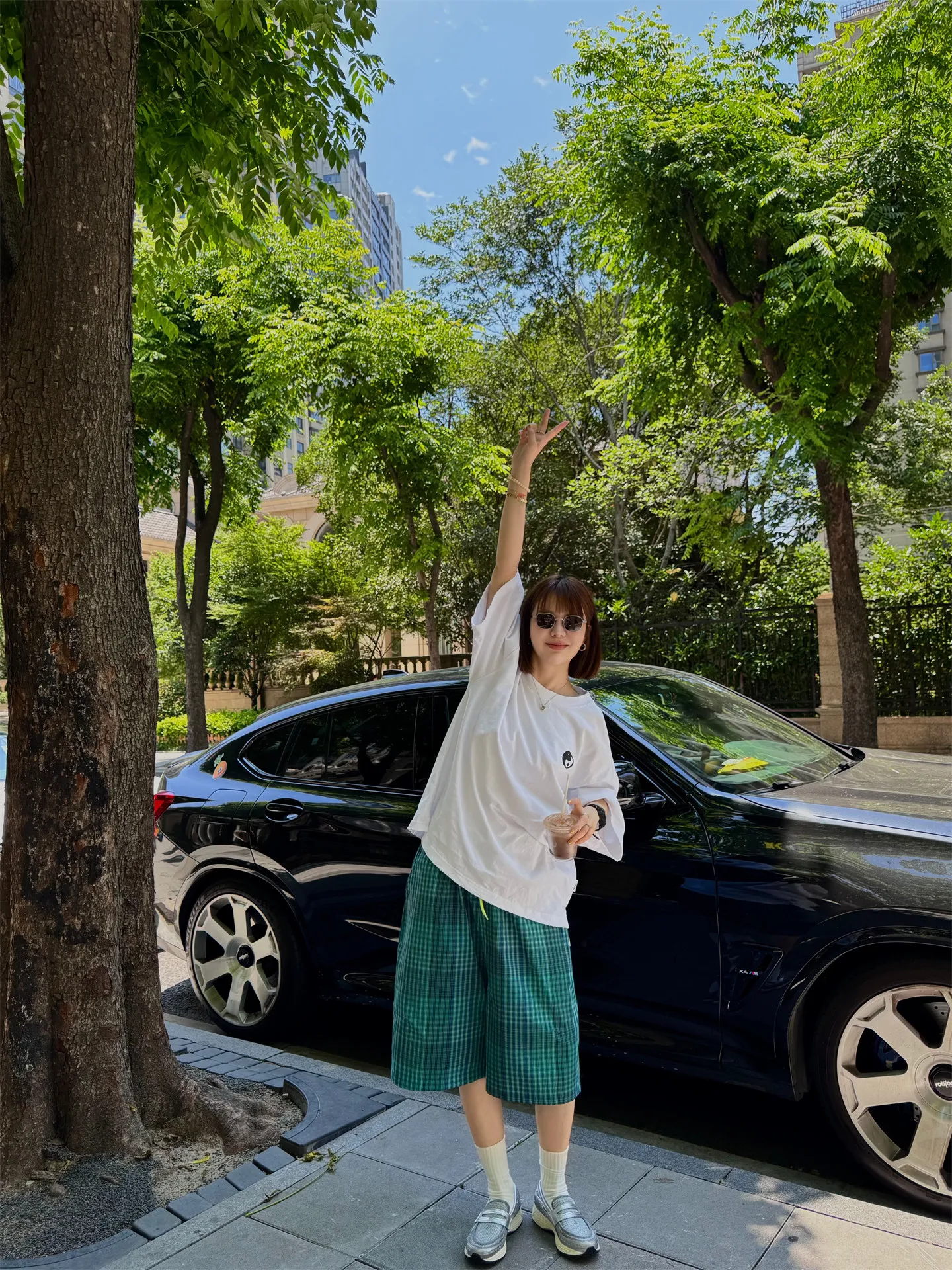 

Street Sle Summer Casual Wide Leg Pants Loose Dstring Seven Inch orts Plaid Pattern Loose Fit Straight Cut Trousers