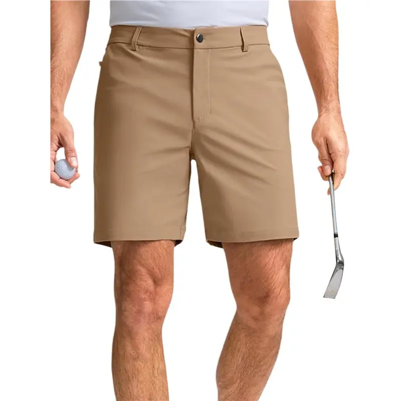 Men's Solid Color Moisture Wicking Stretch Casual Golf Shorts With Pockets Khaki S