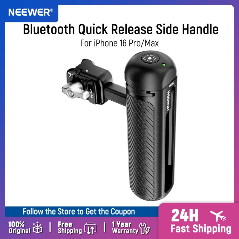 

NEEWER Bluetooth Quick Release Side Handle with Capped Anti Off Cold Shoe For iPhone 16 Pro/ProMax Xiaomi 15 Ultra Phone Cage