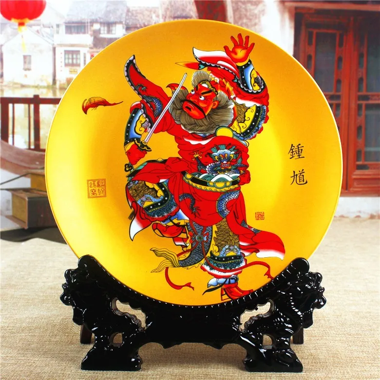 BEST business present office home house TOP talisman # zhong kui exorcise evil spirits FENG SHUI porcelain plate