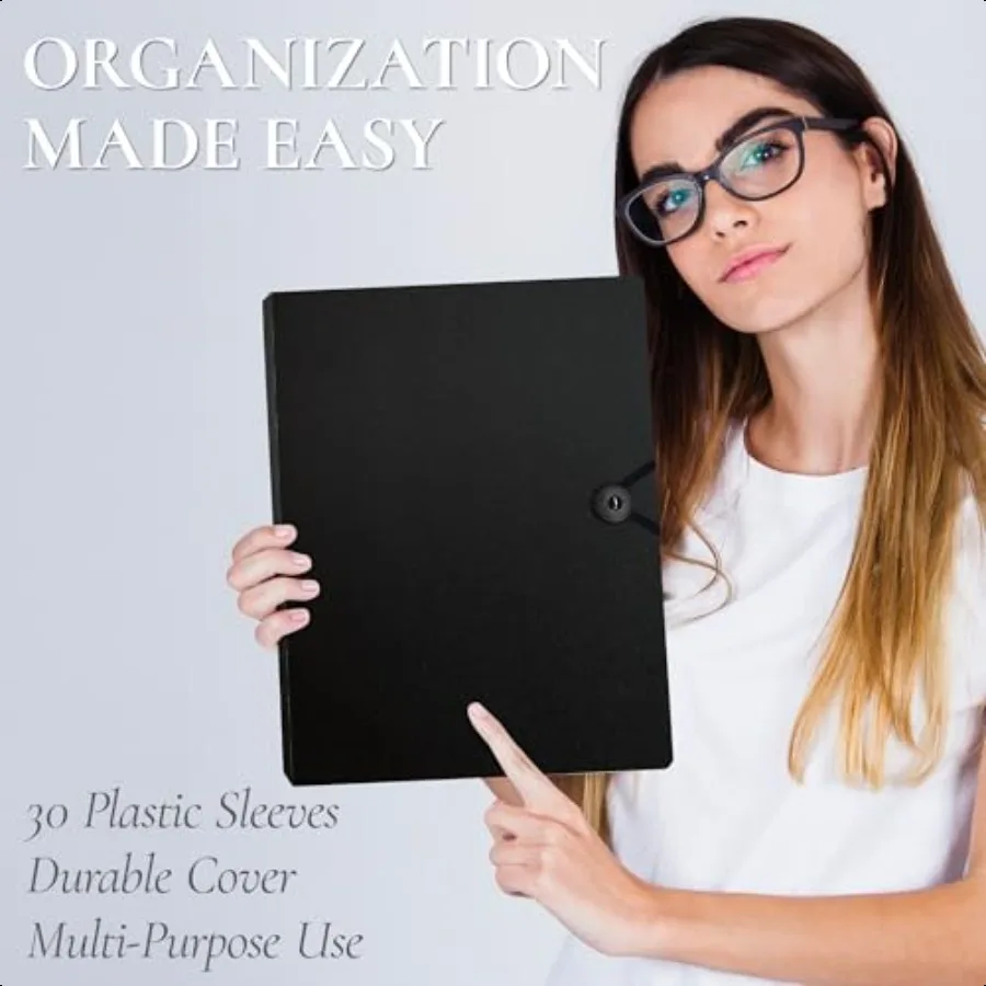 Protective Case Style Portfolio Art Portfolio with a Button Closure comes with 30 Transparent Sleeves and touch screen pen Port