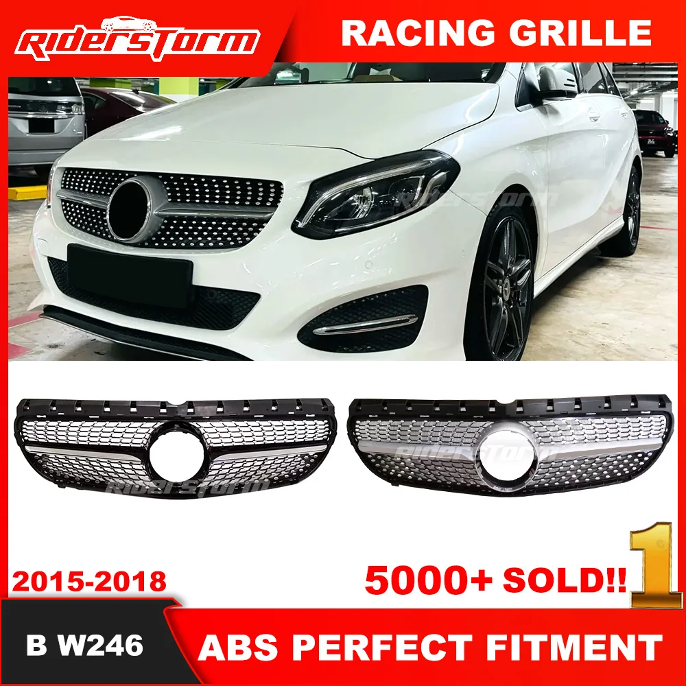 

2015-2018Y B W246 Diamond Grille Black Silver For merced B Class W246 Front Bumper Racing GrillB180 B200 B250 B220 W246 Grille