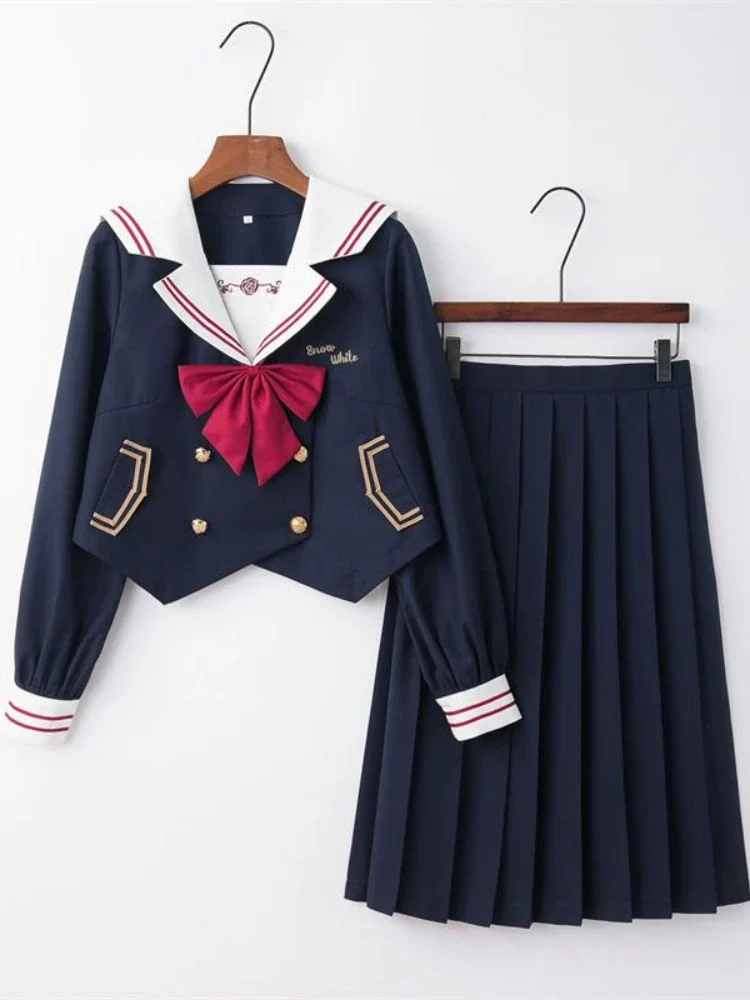 Nicemix-Ternos JK bordados japoneses para mulheres, uniforme JK formal, terno de marinheiro, menina macia, camisa estilo universitário, saia longa, conjunto vintage