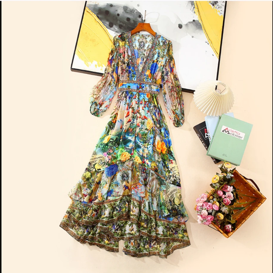 Vestido Casual de Terciopelo con Rayas Arcoíris Yuxin, Vestido de Manga Larga con Cuello Chino para Todas las Temporadas, Rop...