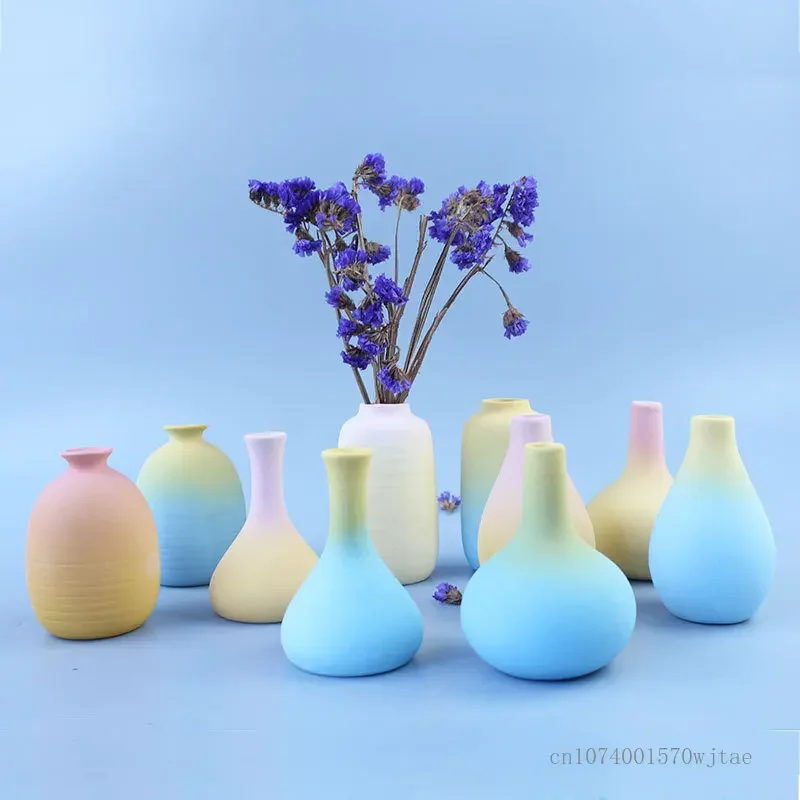 Nordic Modern Spray Painting Gradient Ceramic Vase Dry Flowers Living Room, Bedroom, Dining Room Decoration, Frosted Small Vases