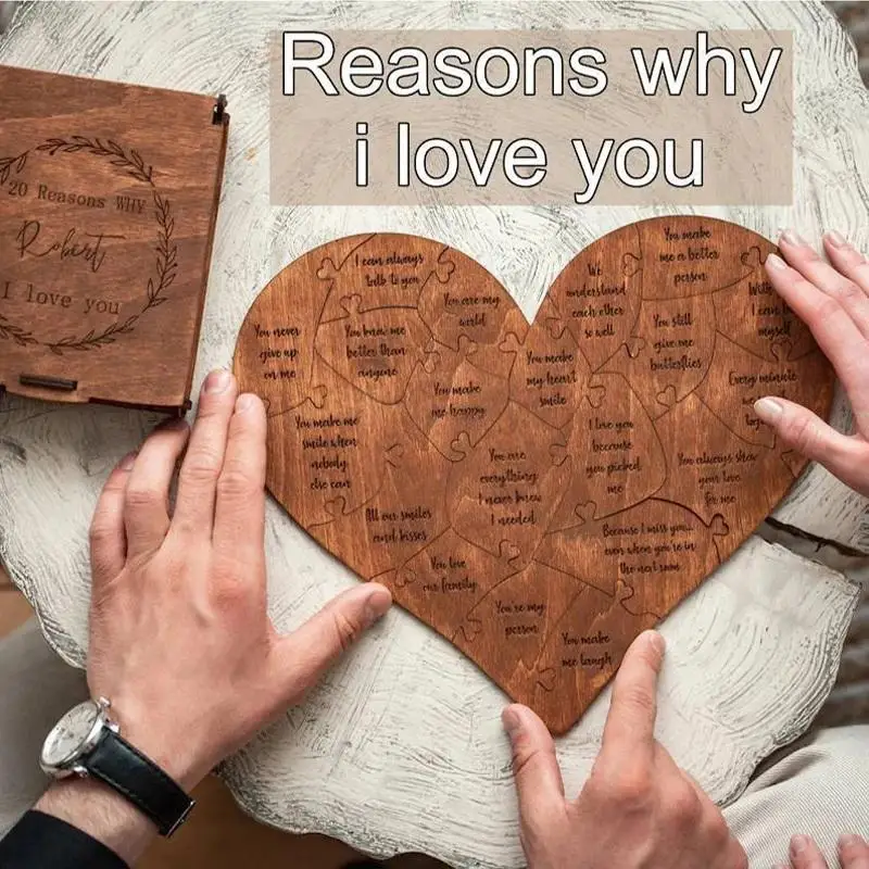 SU 20 Reasons Why I Love You Puzzle Engraved Love Gift Home Decor Sentimental Gifts Personalized Mother's Day Valentine Day Gift