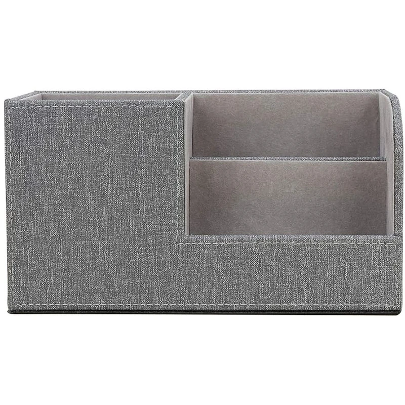 PU Leather Multi-Function Desk Stationery Organizer Storage Box Pen/Pencil, Business Cards Remote Control Holder (Grey)