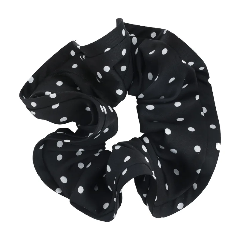 

French Stain Polka Dot Ruffle Scrunchies Hair Rope Ties Elastic Rubber Bands Women Elegant Ponytail Holder Hairbands Accessories