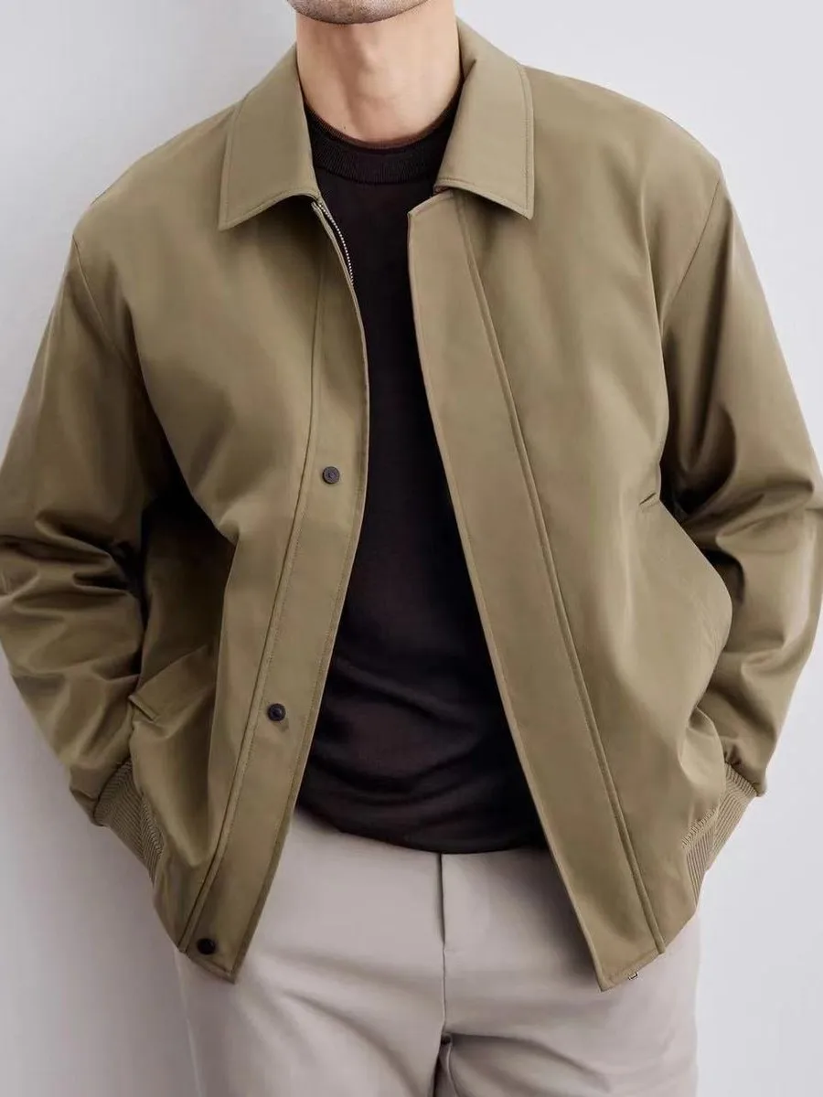 

Men's Pure Color Flip-Collar Adstrative Jaet Spring Autumn New Sle Korean Version Breathable Casual Faion Outerwear