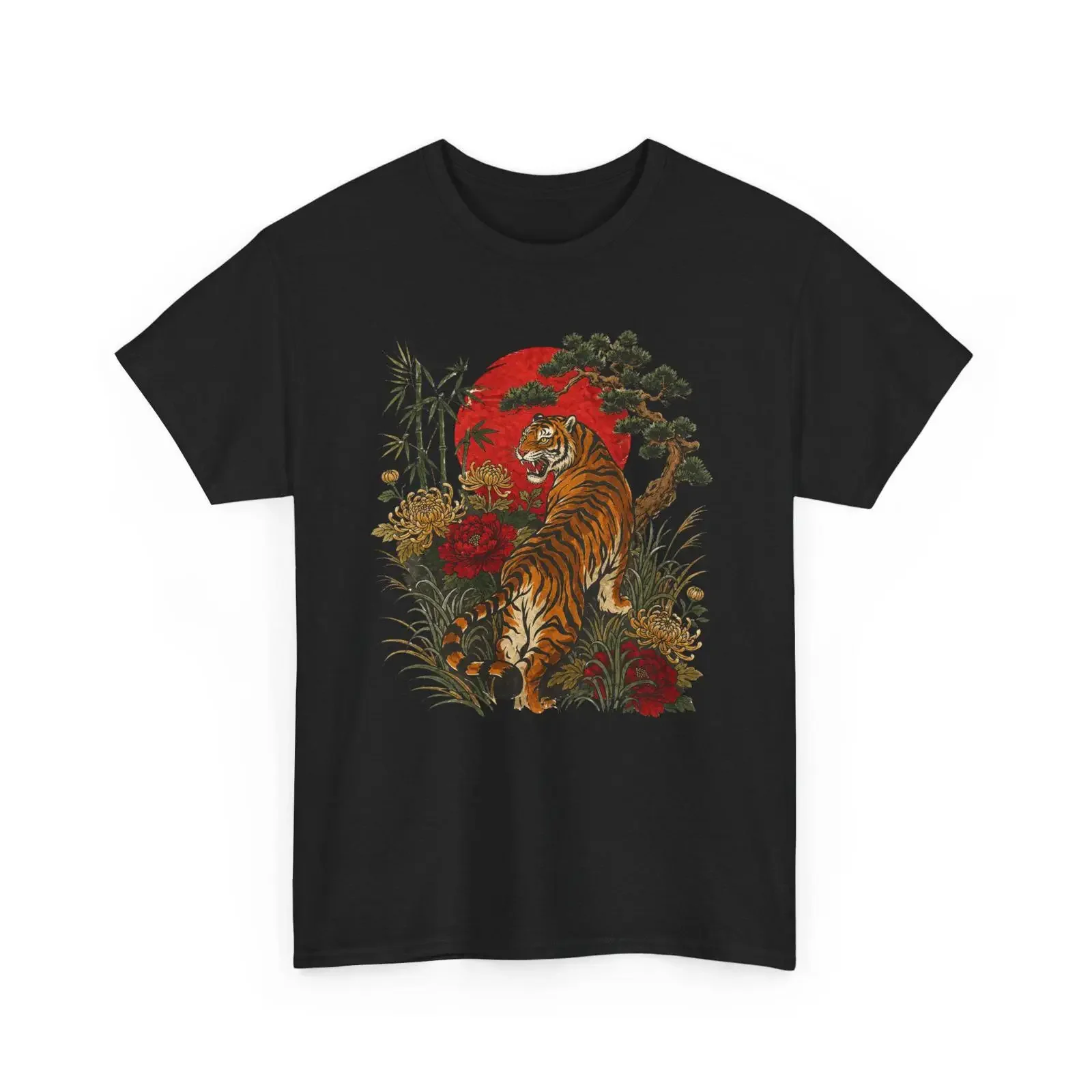 Retro Tiger T Shirt Vintage Boho Linocut Wildcat Cottagecore Animal vintage Washed Stretched fashion designer clothes Stylish