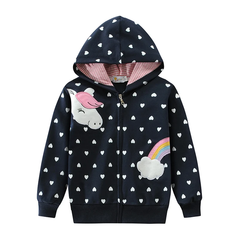 Little Hand Girls Unicorn Hoodies Zip Up Kids Rainbow Cloud Long Sleeve Jackets Toddler Heart Print Sweatshirt Clothes 2‑7 Years