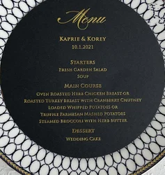 100pcs Elegant Hot Foil Gold Paper Menu Card Laser Cut Round Black Paper for Plate Seat Card Sample Wedding Program Card