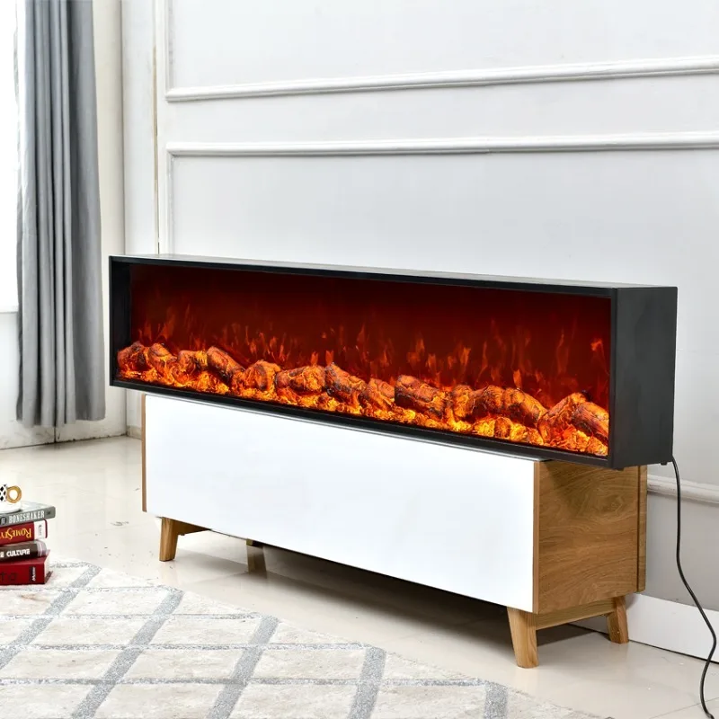 1200MM Electric Fireplace Heater with French Remote Control Household Use Steel Insert Metal Material English Operating Language