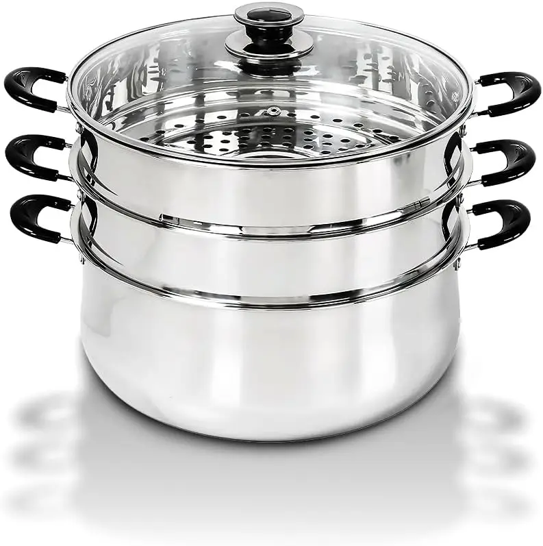 

30 CM Stainless Steel 3 Tier Steamer Pot Steaming Cookware - Triply Bottom