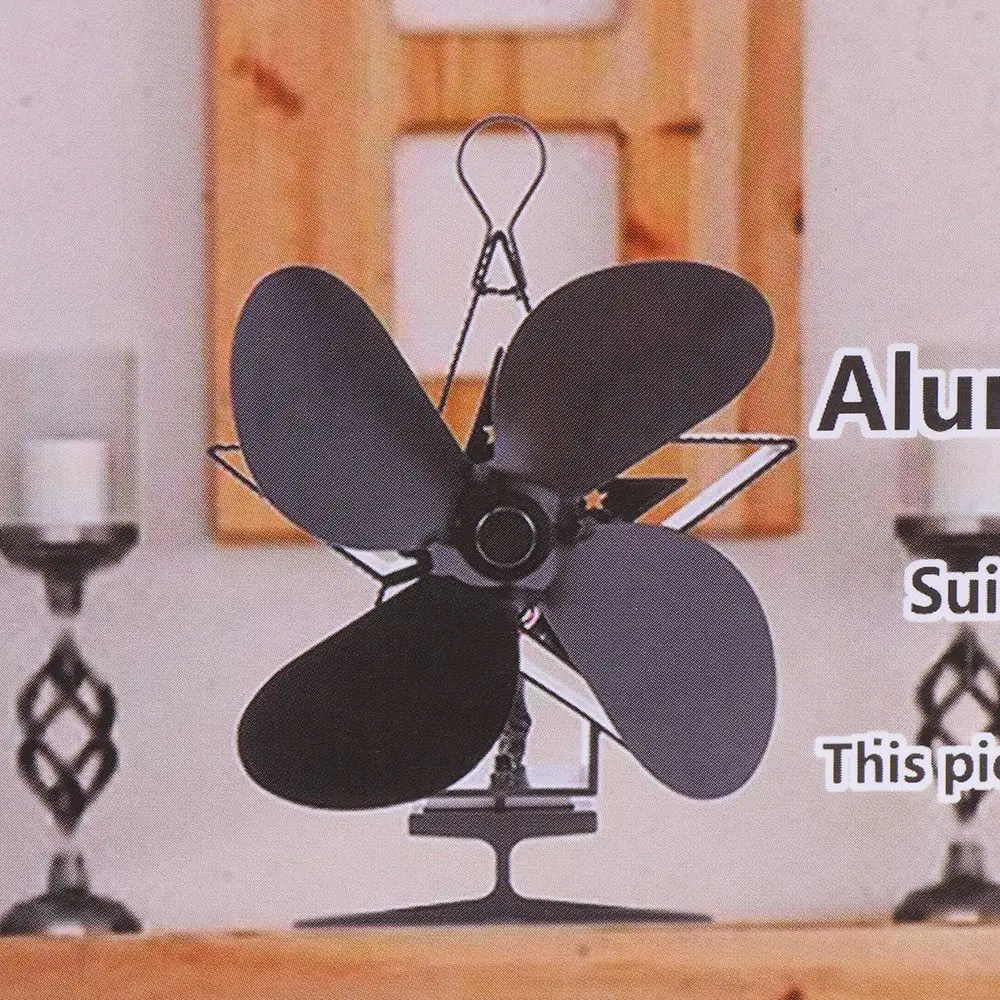 Black 4 Blades Airflow Log Burning For Wood Burner Heat Distribution Heat Power Stove Top Fan