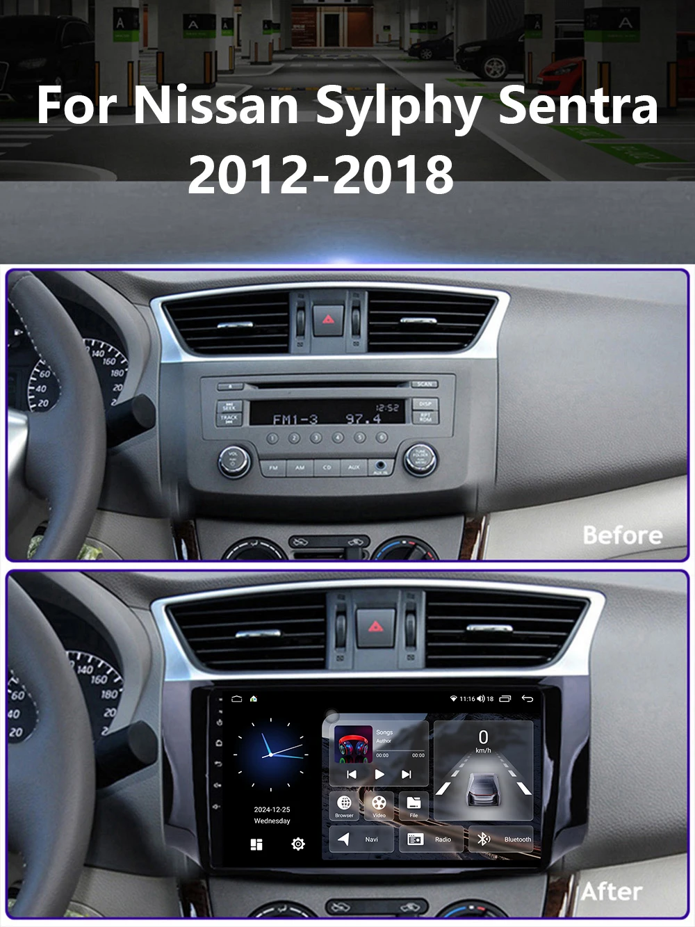 1280P Screen Android 15 Auto Radio For Nissan Sylphy B17 Sentra 2012 2013 2014-2017 2018 Car Carplay Video Player Navigation GPS