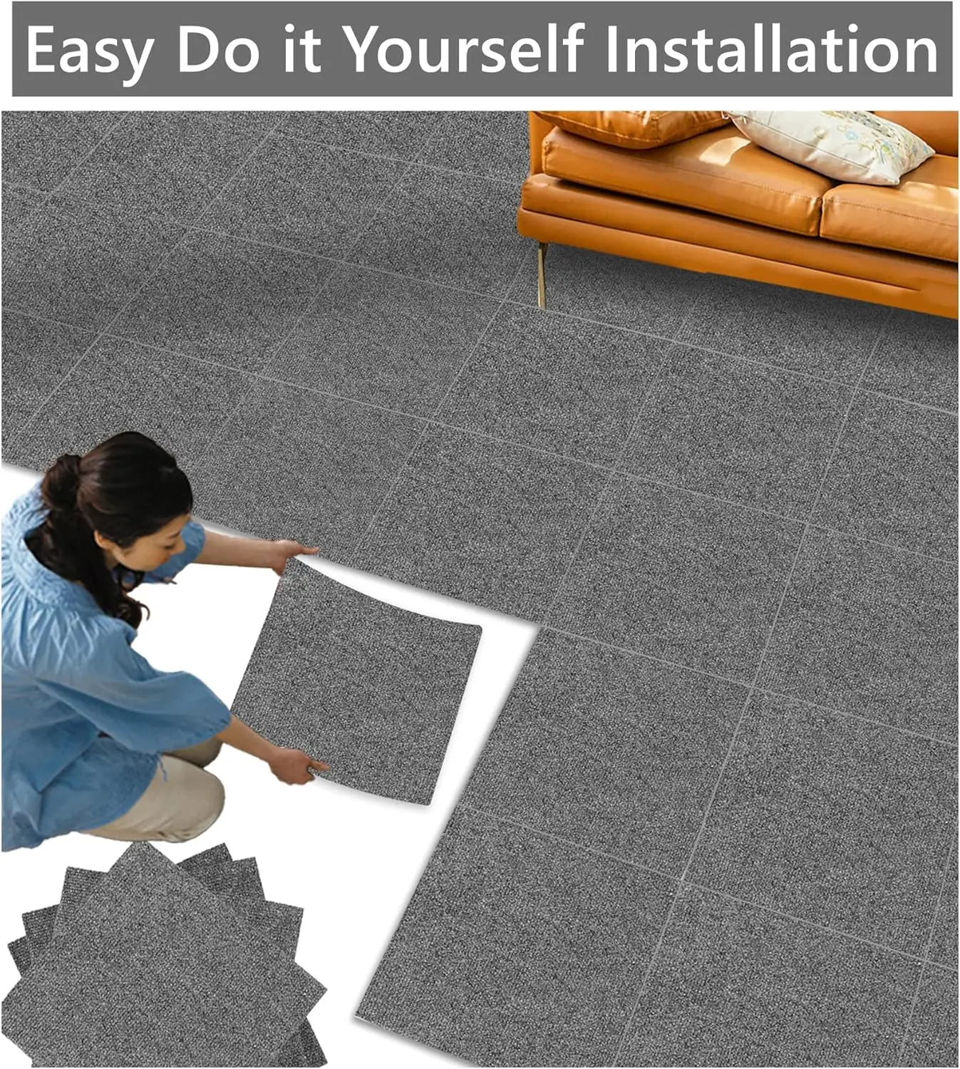 1Pack Easy Install DIY-Non-Slip Peel and Stick Carpet Tile Commercial Carpet Floor Tiles Multi-Purpose Floor Mat for Home