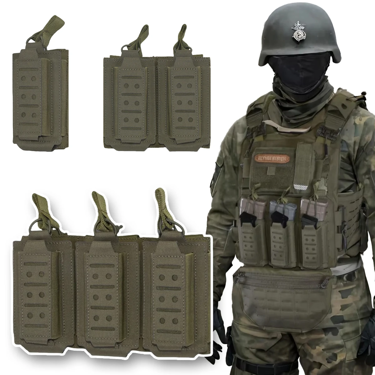 

Tactical Open-Top Single Double Triple Molle Mag Pouch for Pistol Magazine Pouch 5.56 with 9MM Hunting Gear Accessories Holder