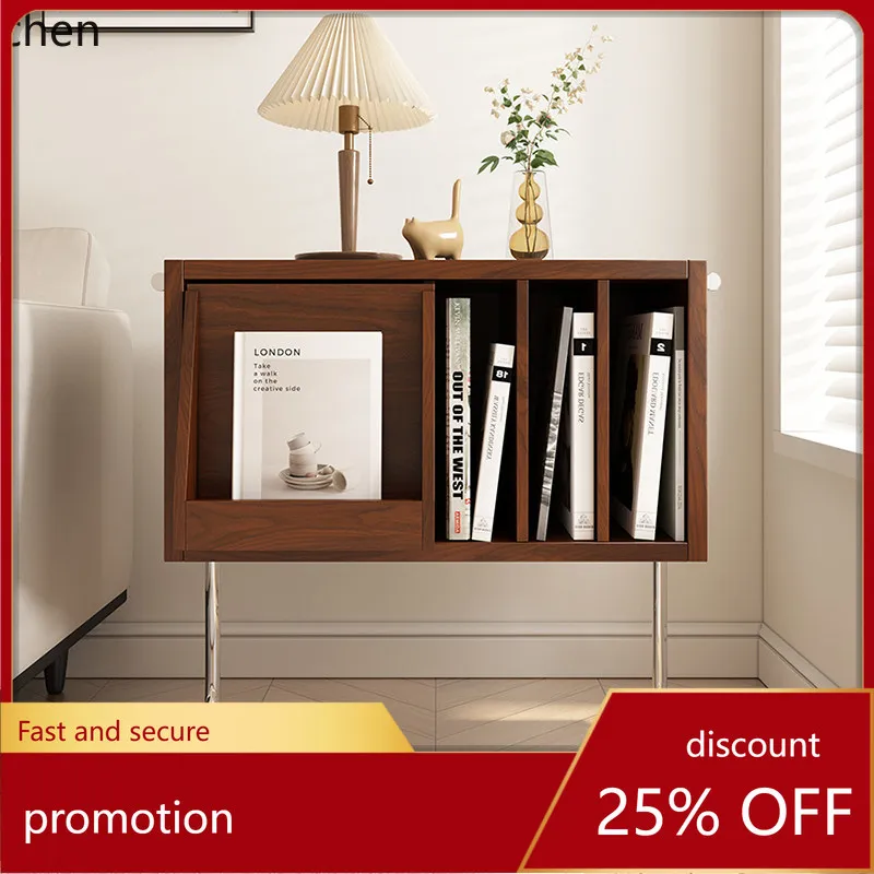 

HXL Solid Wood Magazine Record Cabinet Floating Bookcase Side Cabinet Walnut Color