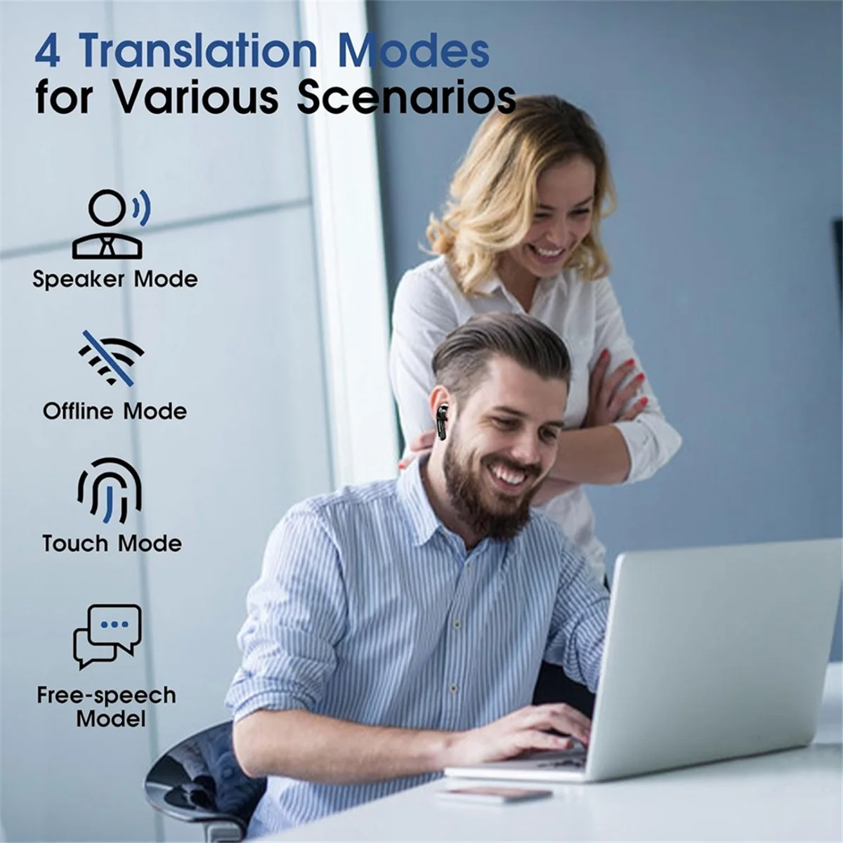 

NEW!! Multi-Language Translation Headset, Noise-Canceling Bluetooth Translation Headset, Portable Translation Headset