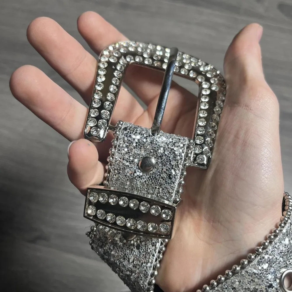 Western Cowgirl Belt for Jeans Unisex Rhinestone Belt for Men and Women Leather Belt Bling Sequin Waist Belts