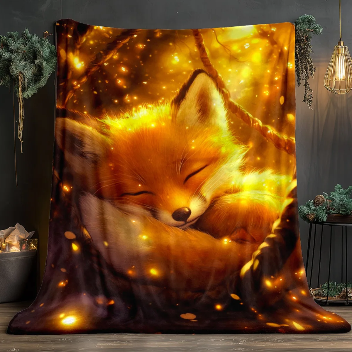 1pc Fox Blanket- Lightweight Flannel Throw for Sofa, Outdoor, Camping, Livingroom, Office, Chair, and Bed - Digital Printing Sof