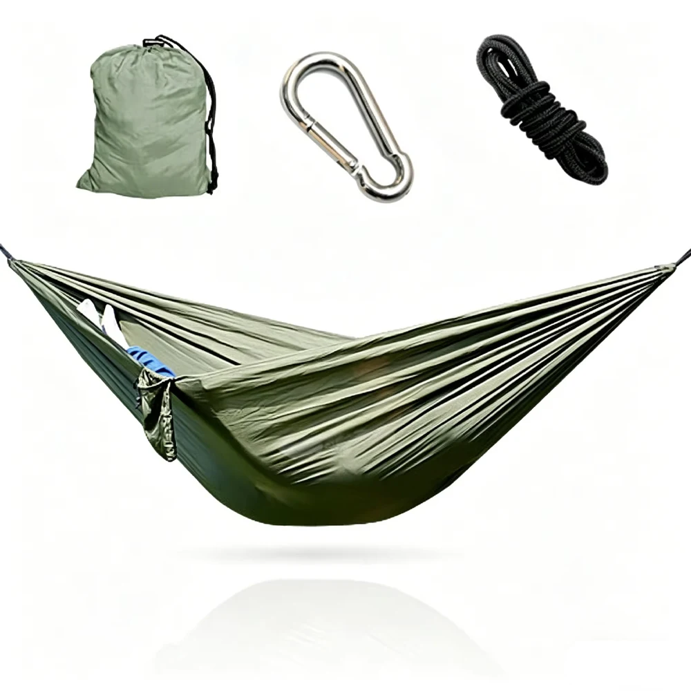 Ultralight Parachute Nylon Hammock, Portable Single Person Hammock for Outdoor Camping, Hiking, Backpacking & Travel, Quick-Dry