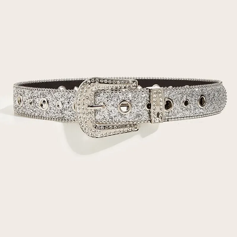 Gothic Black Silver Metal Buckle Rhinestone Belt Body Four Seasons Y2K Style Womens Jeans Belt image 3