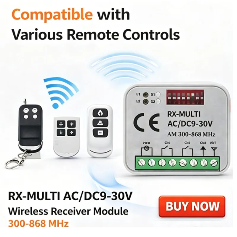 RX MULTI Tuya WIFI 300-868 MHz Garage Door Remote Control Receiver 433MHz 868MHz AC DC 9-30V 85-250V Smart Switch Module Opener