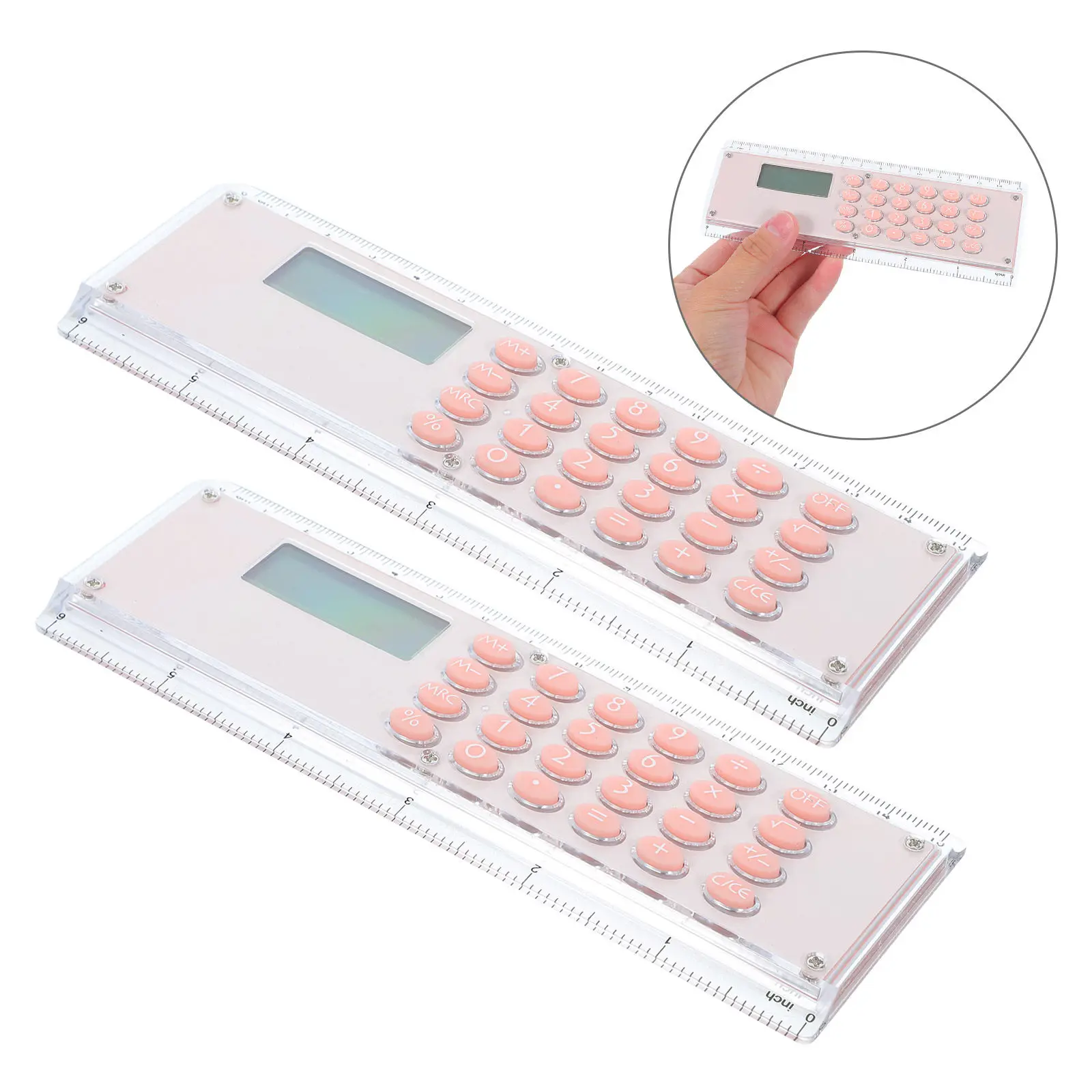 2pcs Slim Calculator Ruler Digital Calculator Ruler Dual Scale Measuring Tool Both Metric And Inch Ruler 15cm Straight Ruler