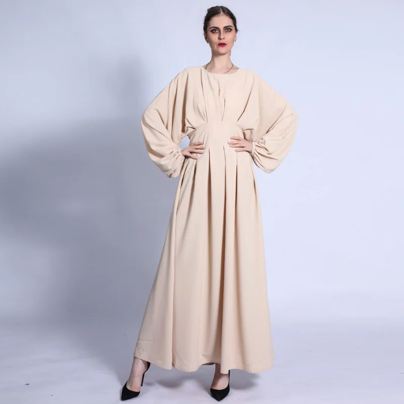 

New Women Dress Solid Color Lantern Sleeve O-Neck Maxi Dress Spring Autumn Fashion Robe Femme Vestidos De Mujer