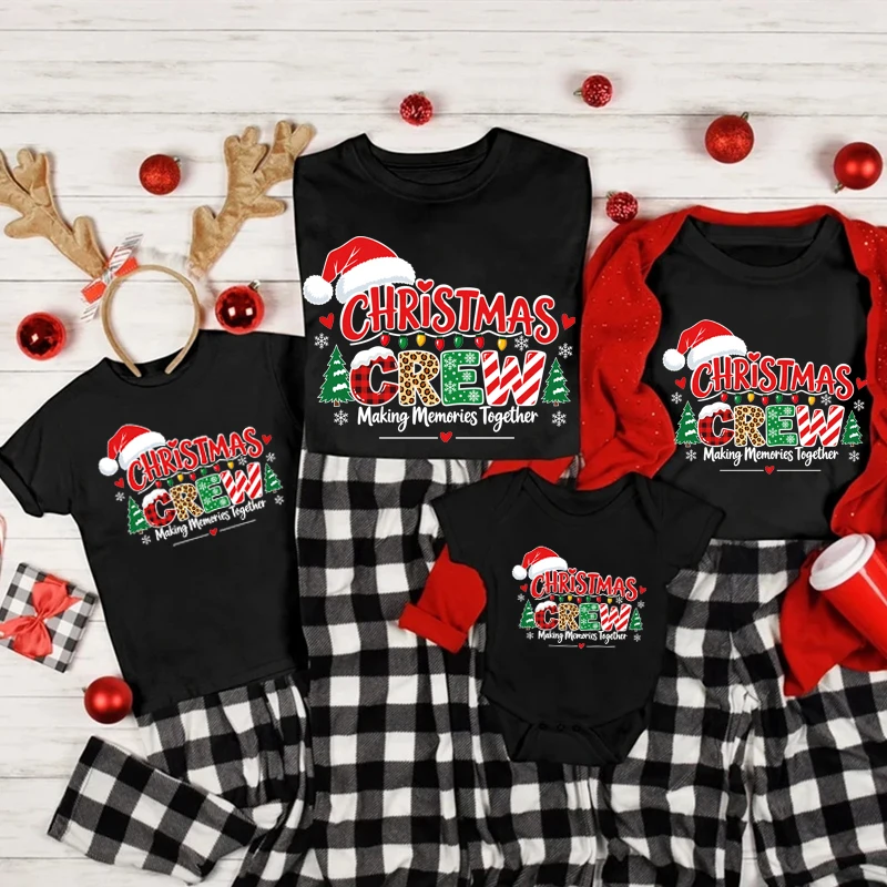 Family Matching Christmas Crew T Shirts Making Memories Together Santa Hat Print Family Christmas Outfit Family Look Clothes