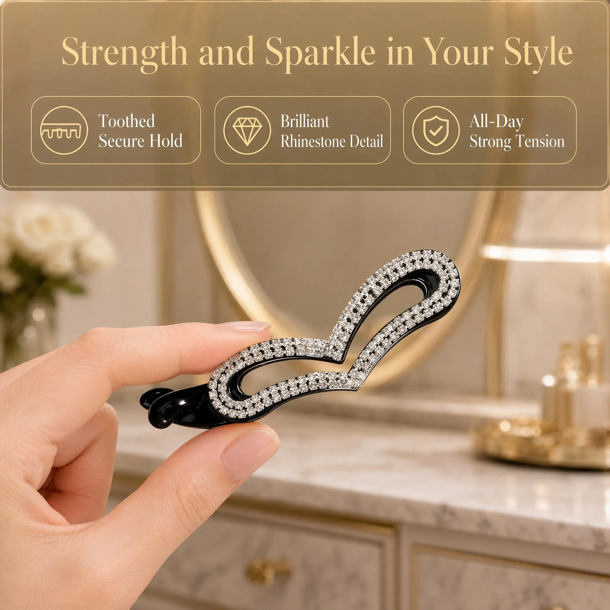 3Pcs Stylish Pc Rhinestone Banana Hair Clip Ponytail Holder Fast Secure Updo Claw for Office Beach Party Use