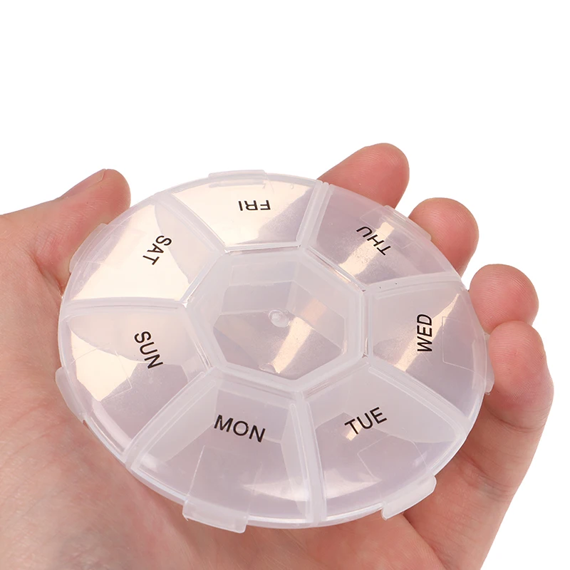 

1PCS Circular Pill Box Container 7 Slots Weekly Tablet Organizer Round Case Splitter Medicine Splitter Holder Portable